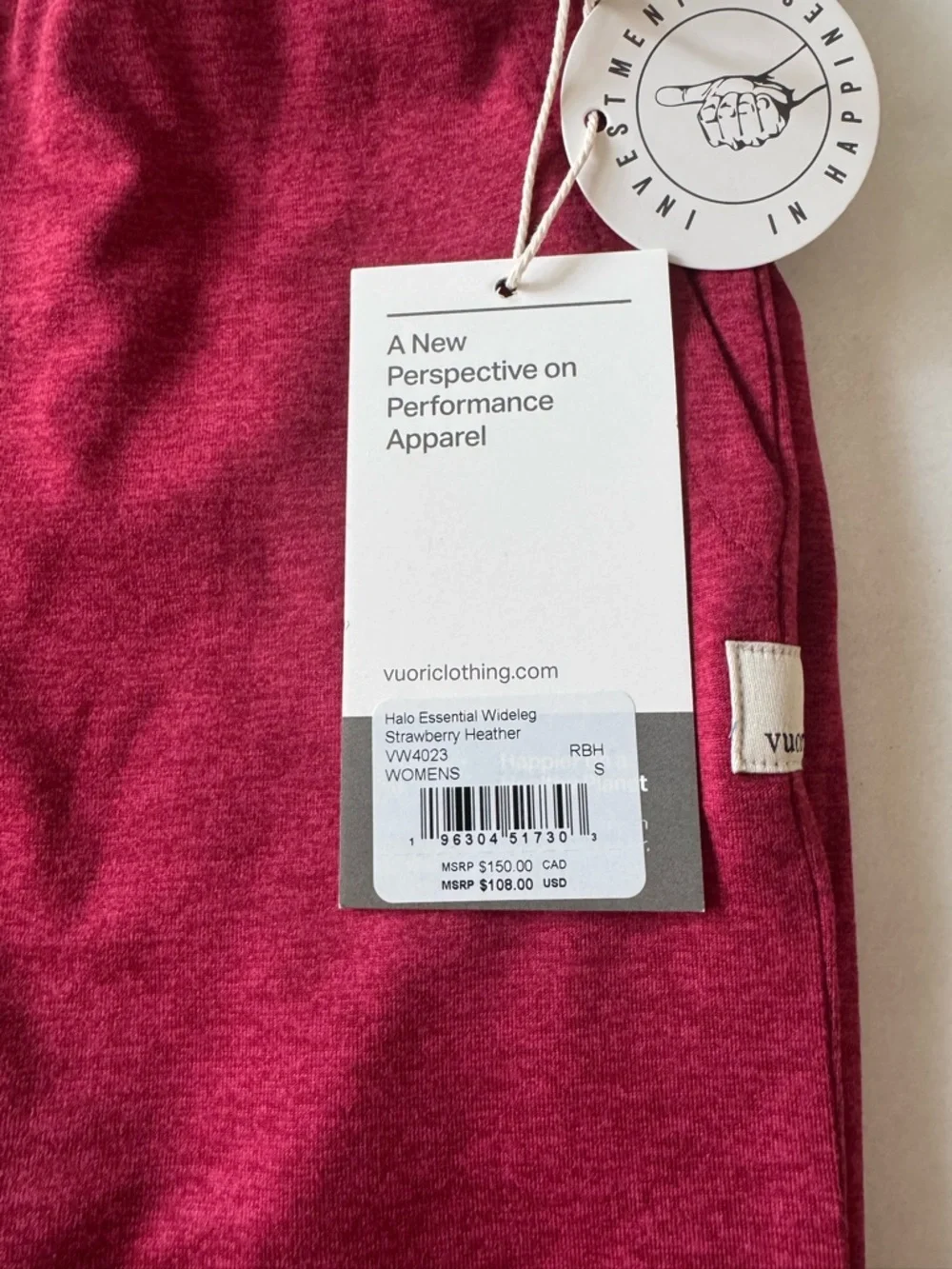 NEW NWT Vuori Women’s Halo Essential Wideleg Pant Size Small Strawberry Heather - Picture 6 of 10